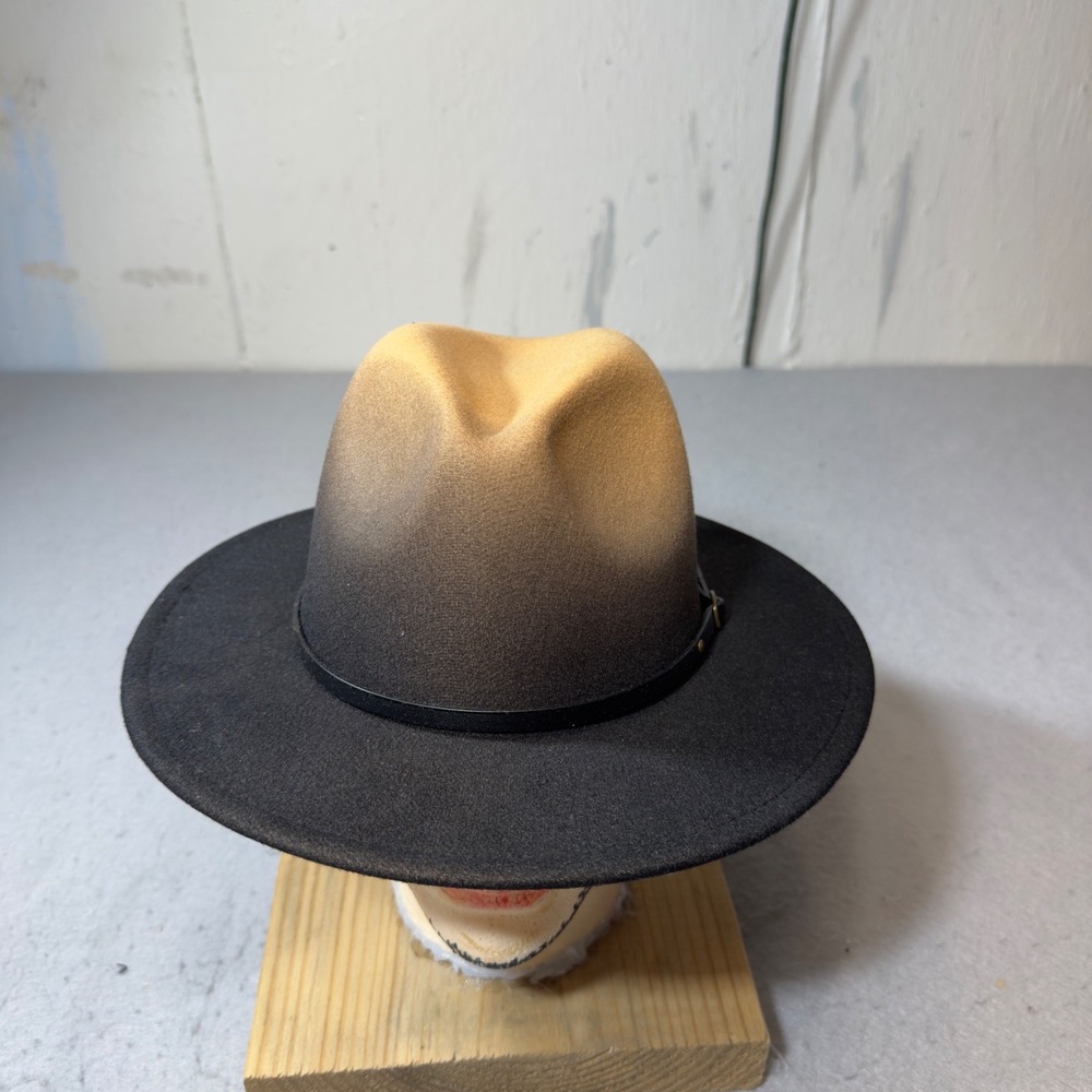 Unisex Tan Black Ombre Wide Brim Fedora Hat Gradient Western Rancher Hat - Picture 3 of 10